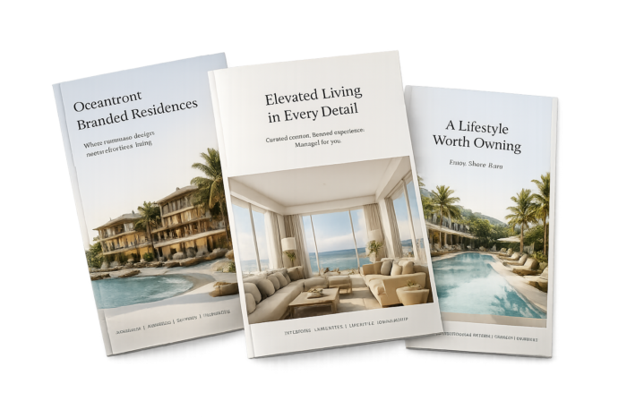 Real estate brochure representing the visible sales layer before reviewing the ownership model.