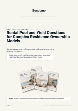 Cover of the Bondomo Rental Pool and Yield Questions PDF guide